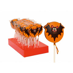 Hand decorated solid milk chocolate bat lolly