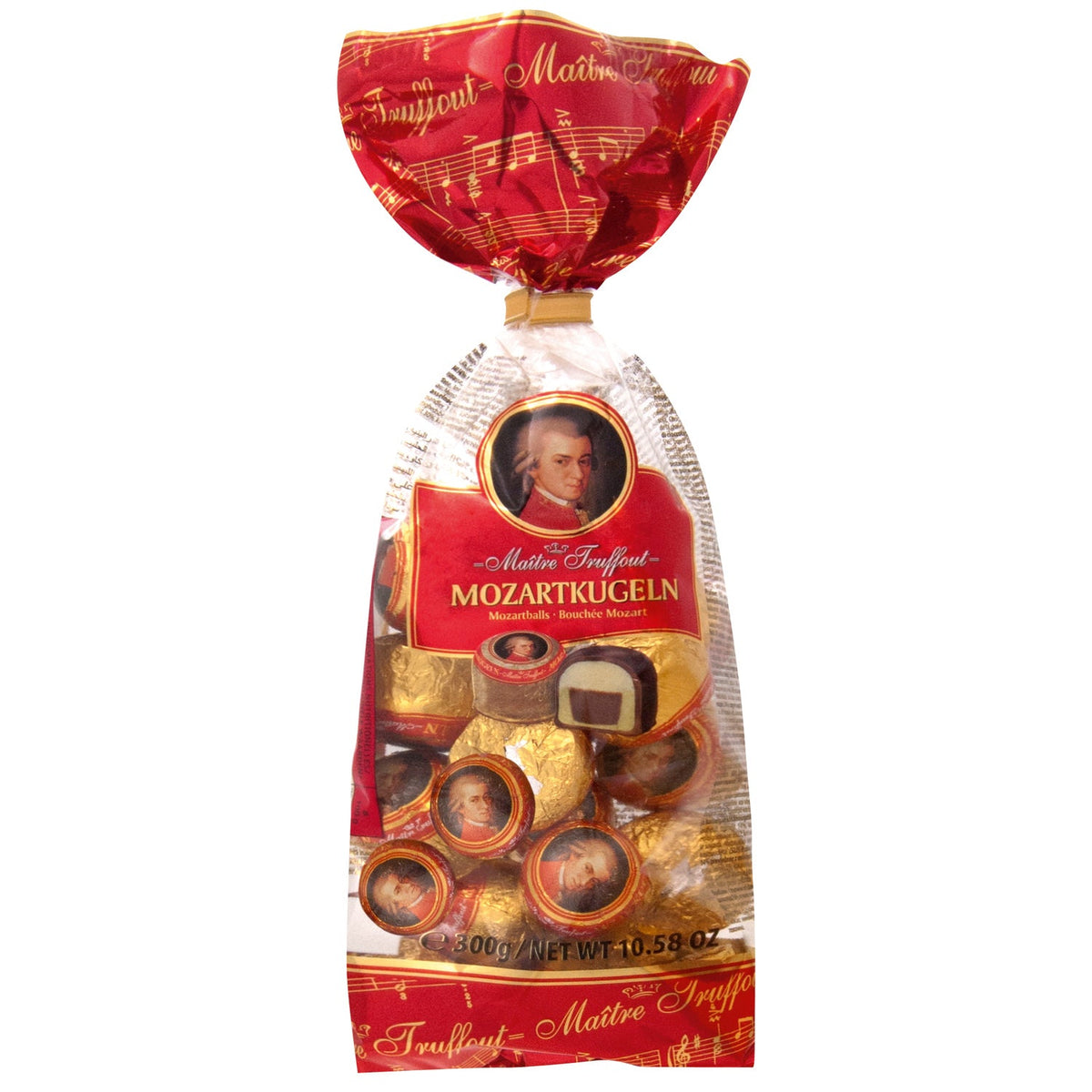 Mozart Kugeln bag of milk & dark chocolate, pistachio marzipan, marzipan and hazelnut praline bonbons