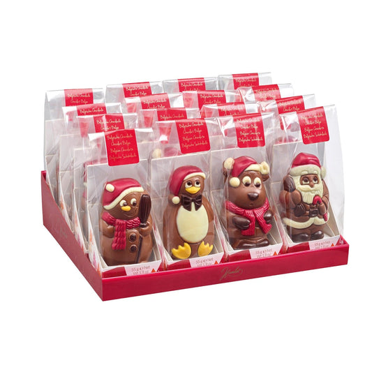 Assorted hollow milk chocolate winter figures in cello bag