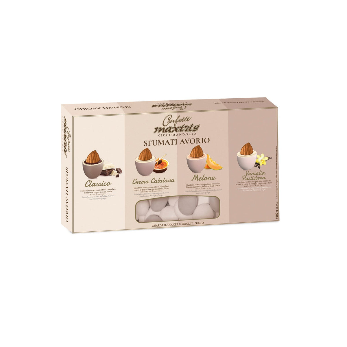 Sfumati Avorio - toasted almonds in milk or dark chocolate flavour mix in ivory coloured sugar