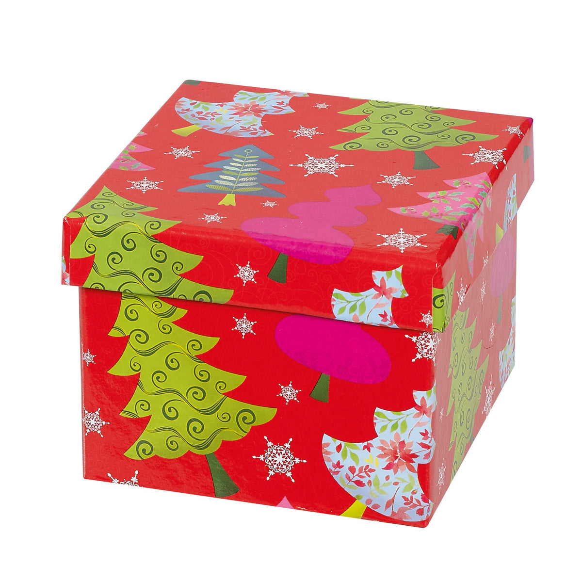 2 tier tower of rigid boxes - red with tree design