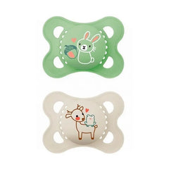 Mam Original Pure Silicone Pacifier 2-6 Months Green/Beige Smooth - 2 Units Jag Couture London - New York