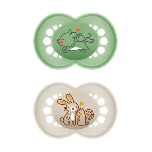 Mam Original Pure Silicone Pacifier +16 Months Green/Beige 2 Units Jag Couture London - New York