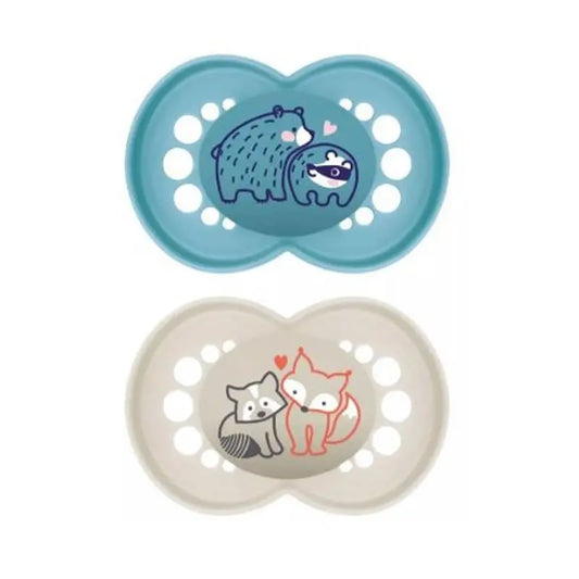 Mam Original Pure Silicone Pacifier +6Months Blue/Beige 2Units Jag Couture London - New York