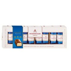 Milk chocolate covered mini marzipan loaves in gift box