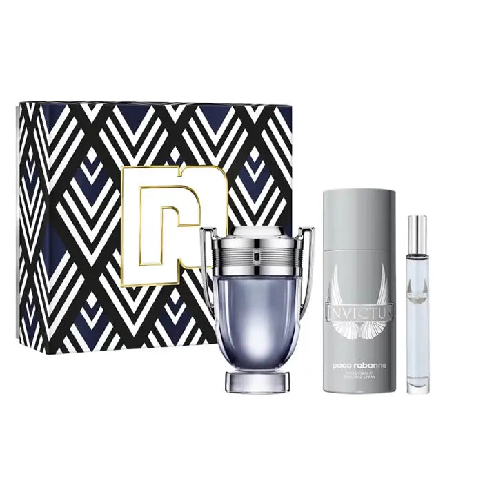 Paco Rabanne Invictus Eau De Toilette Spray 100ml Set 3 Pieces - Jag Couture London - New York