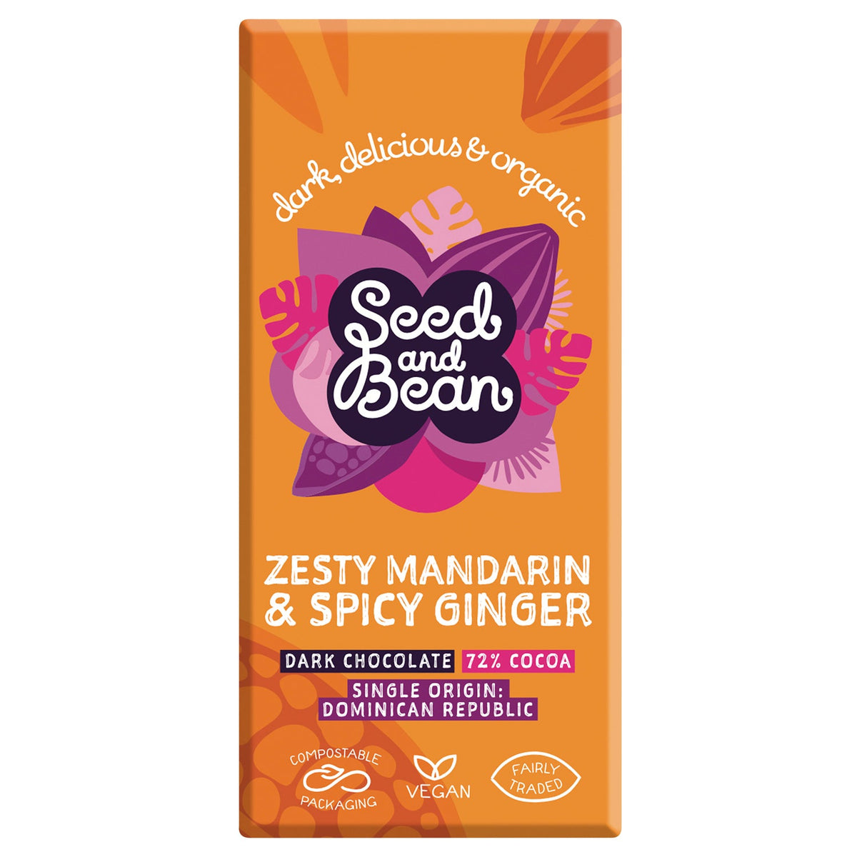Organic & Fair Trade 72% extra dark chocolate bar with mandarin & ginger