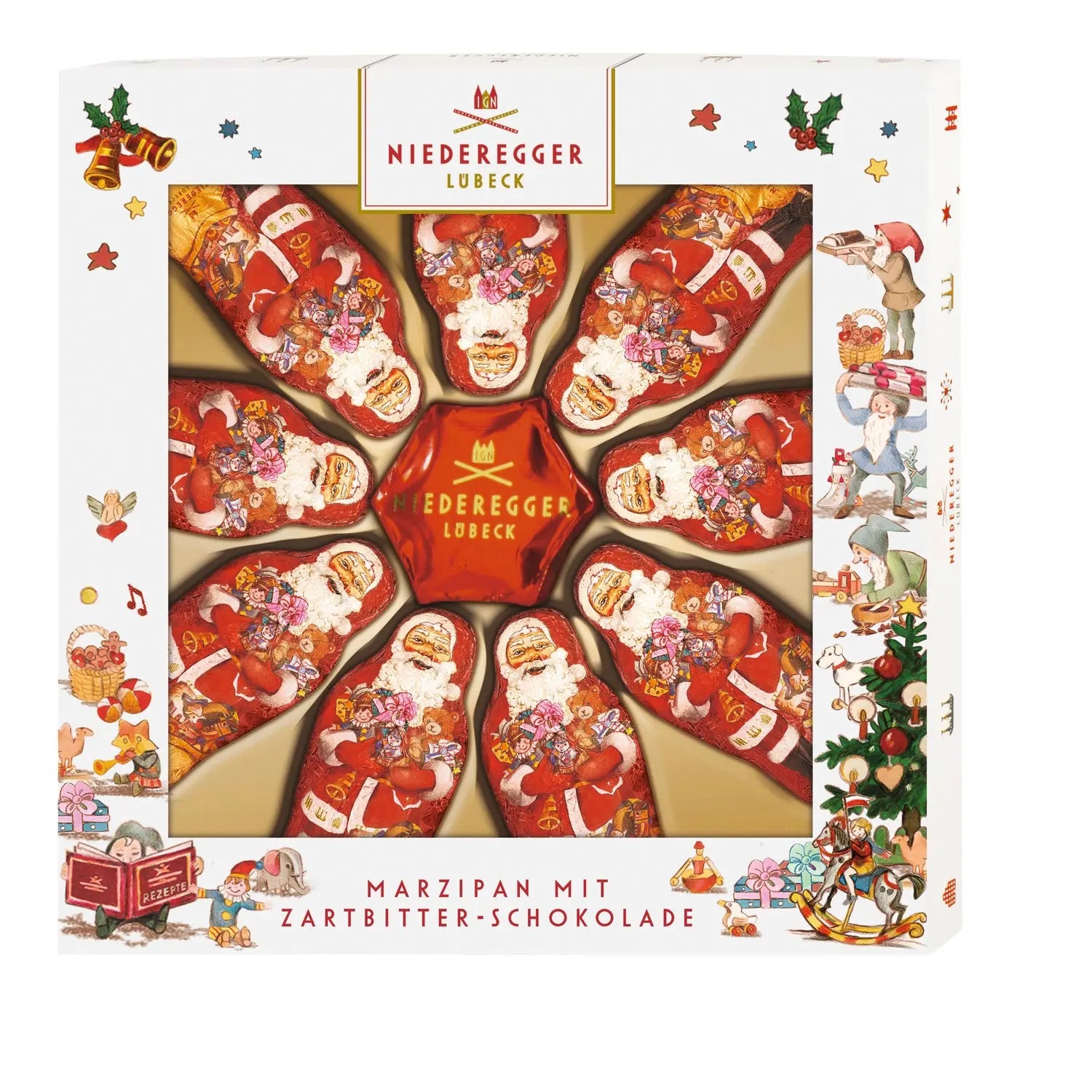 Santa and star selection of dark chocolate covered marzipan in gift box Jag Couture London - New York