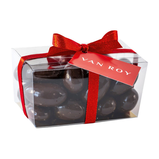 Dark chocolate Brazil nuts in cello ballotin with ribbon