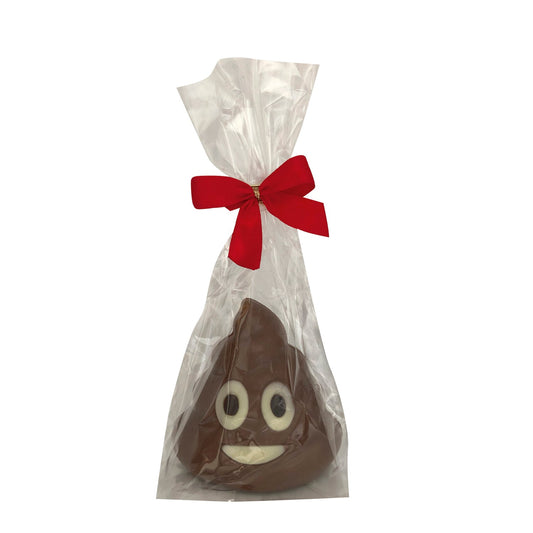 Decorated hollow milk chocolate stinky emoji in cello bag - 73mm