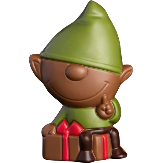 Decorated hollow milk chocolate elves in hats in cello - 110mm