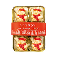 White chocolate snowmen figures with hazelnut filling in cello pack Jag Couture London - New York