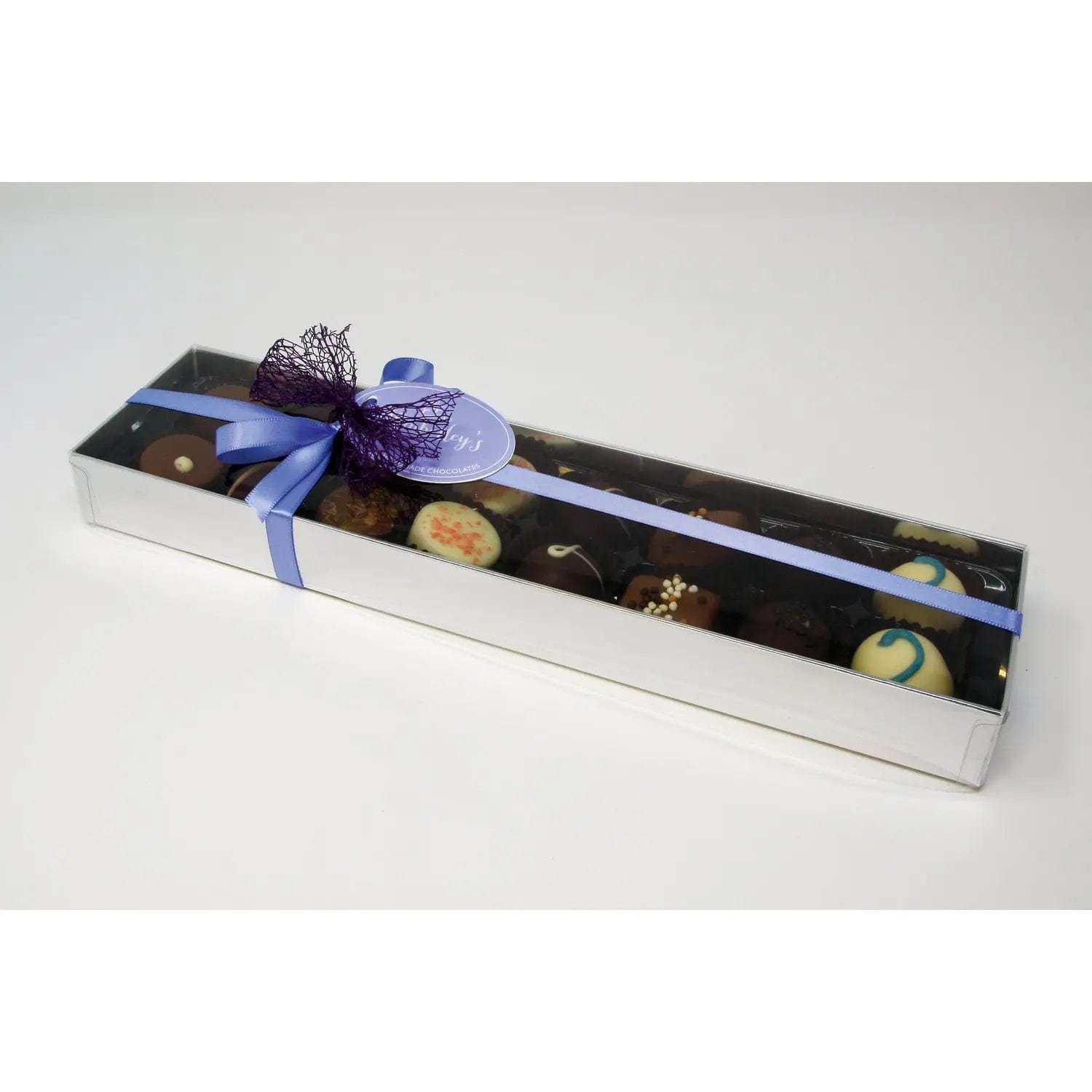 Jag Couture London - New York 16 handmade English truffles and chocolates in silver gift box with menu tag