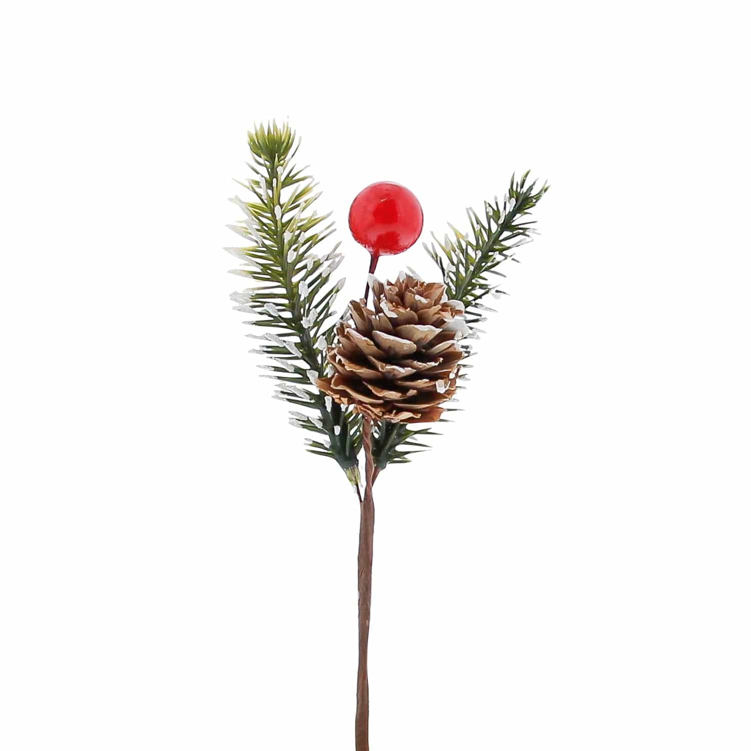 Jag Couture London - New York 2 snowy pine branches with cone and red berry 12.5 x 5cm