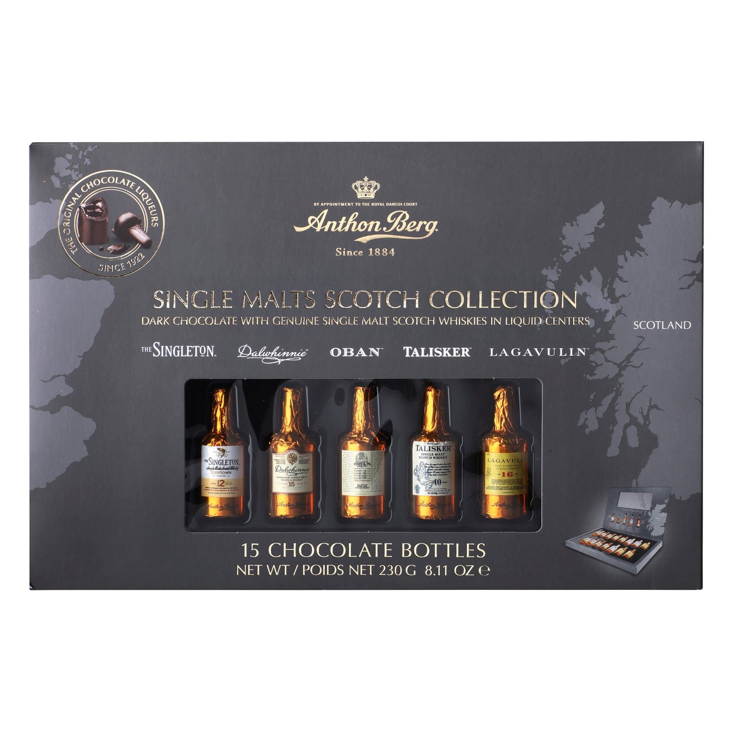 Jag Couture London - New York Anthon Berg 15pc whisky liqueur collection