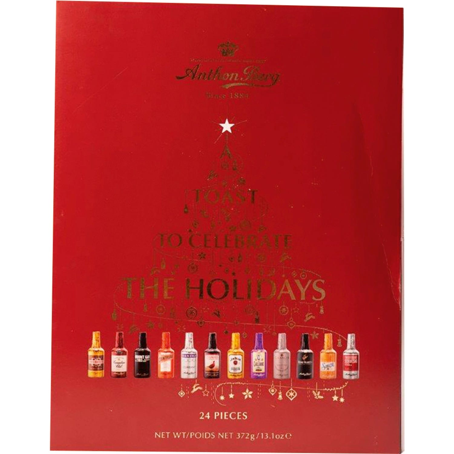 Jag Couture London - New York Anthon Berg liqueur advent calendar - 24 mini liqueur filled chocolate bottles 37 x 29 x 4.5 cm