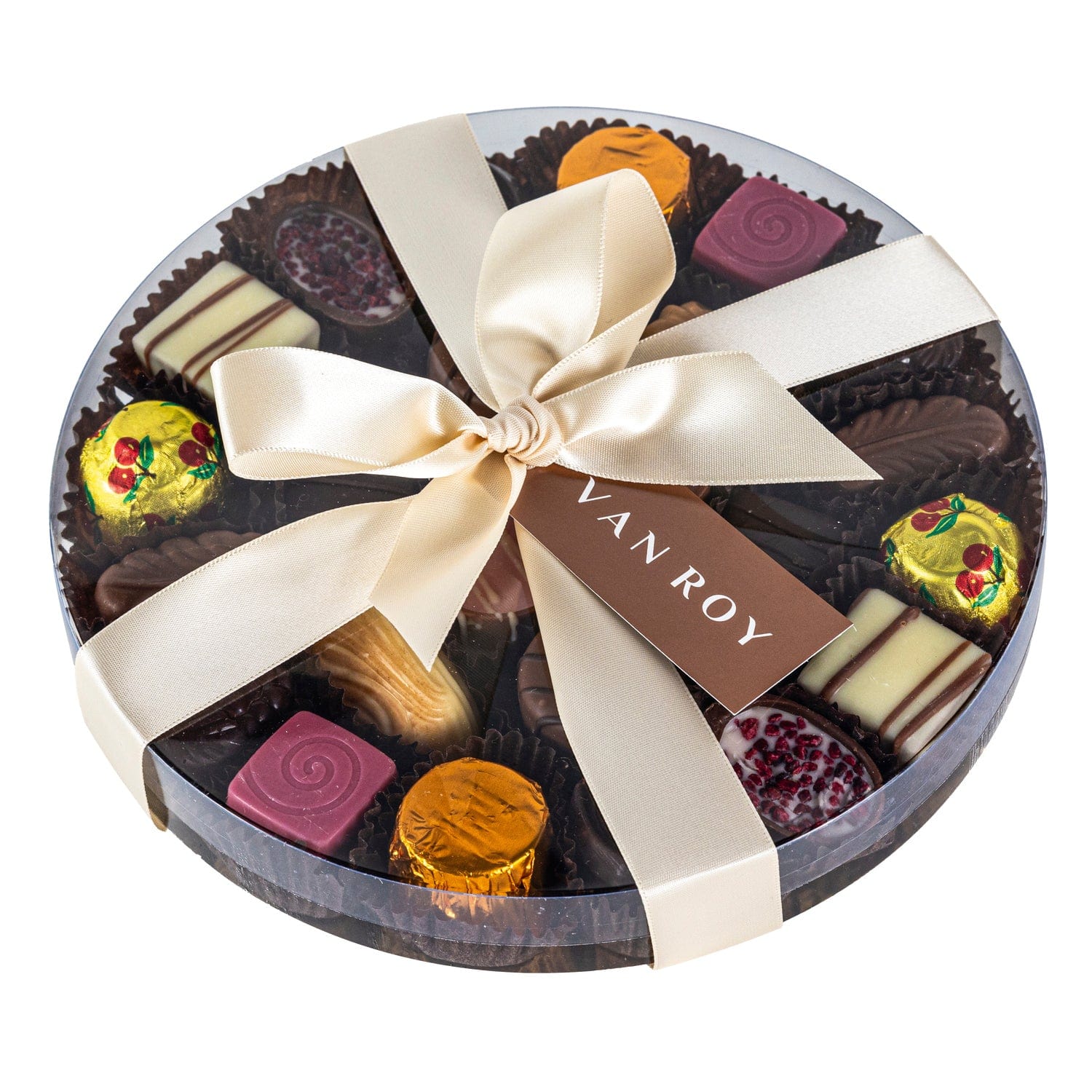 Jag Couture London - New York Assorted Belgian chocolates in 18cm cello round with ribbon