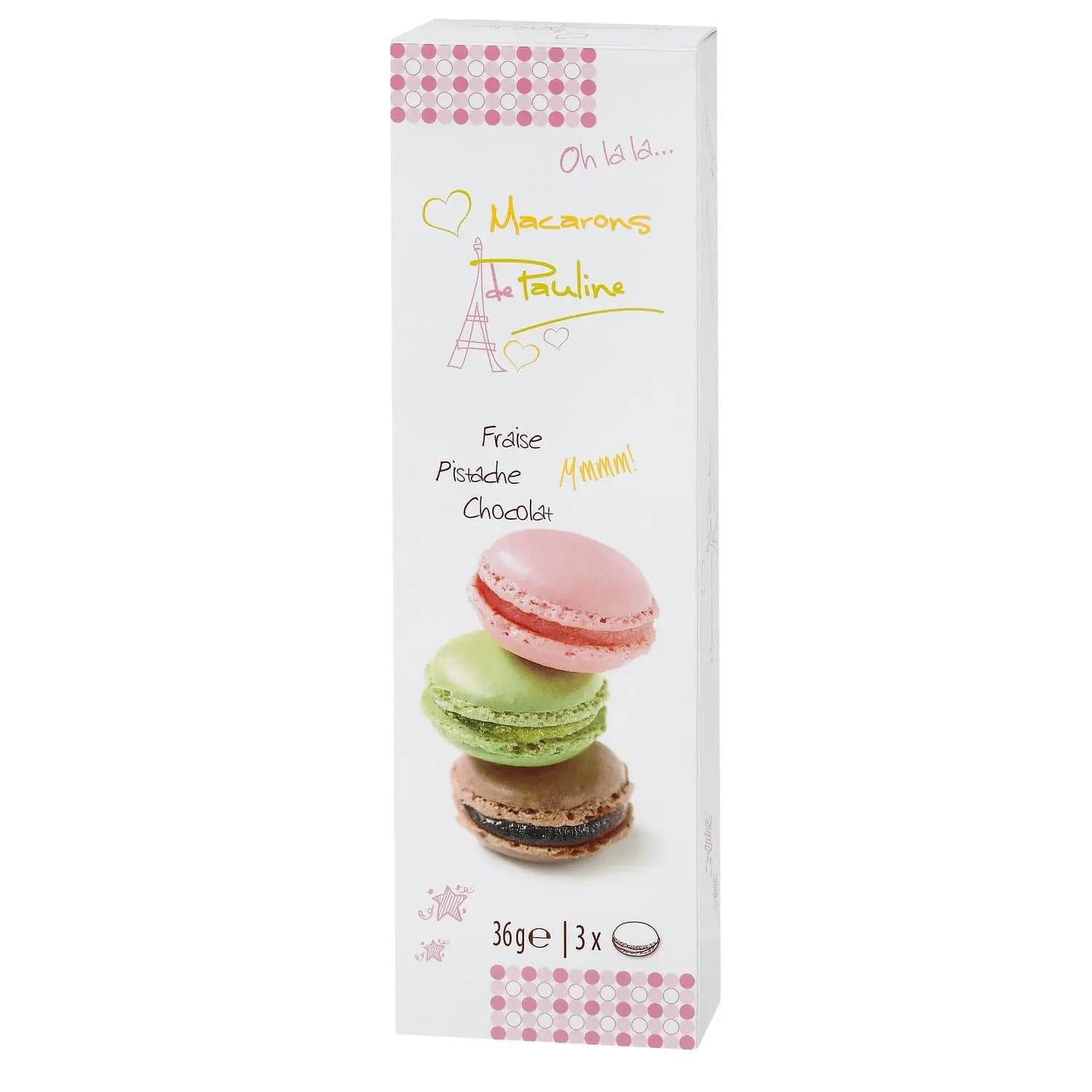 Jag Couture London - New York Assortment of 3 macarons in stick pack - pistachio, chocolate and strawberry - VAT FREE