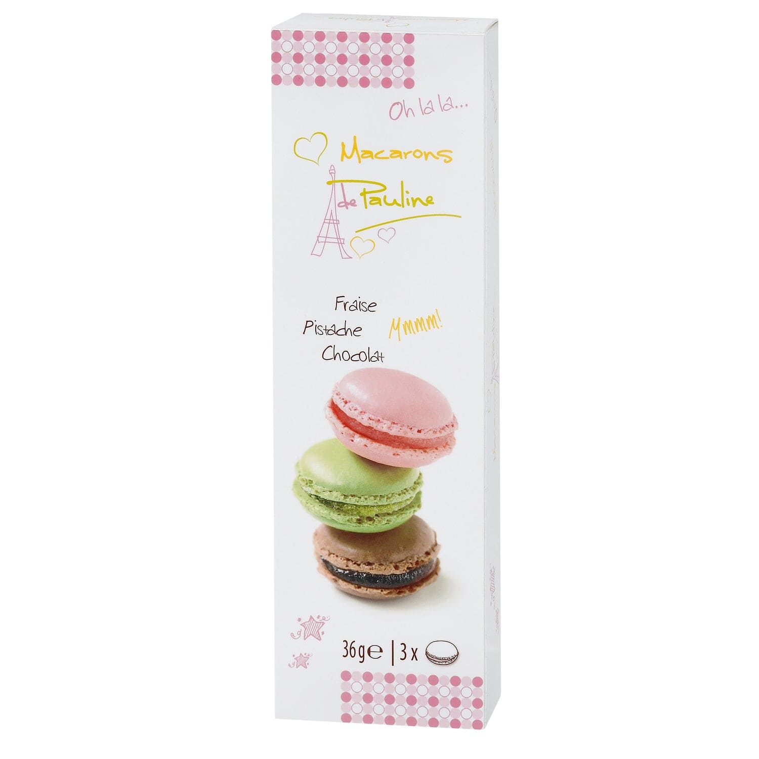 Jag Couture London - New York Assortment of 3 macarons in stick pack - pistachio, chocolate and strawberry - VAT FREE