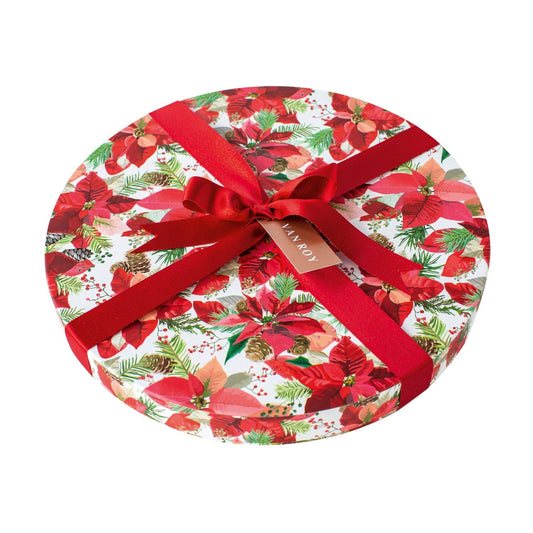 Jag Couture London - New York Deluxe rigid round box of assorted Belgian chocolates (2 x poinsettia designs) - 30cm