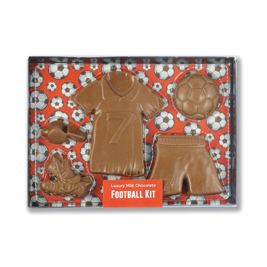 Jag Couture London - New York Milk chocolate football kit in black gift box with clear lid