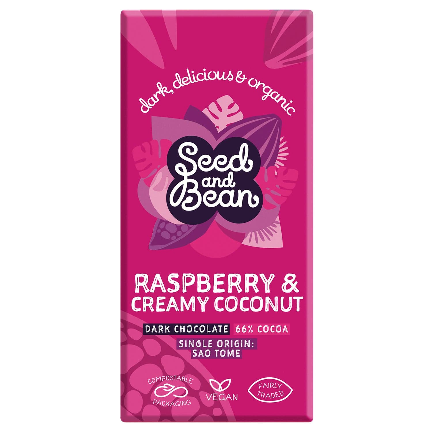 Jag Couture London - New York Organic Sao Tome 66% dark chocolate bar with coconut and raspberry