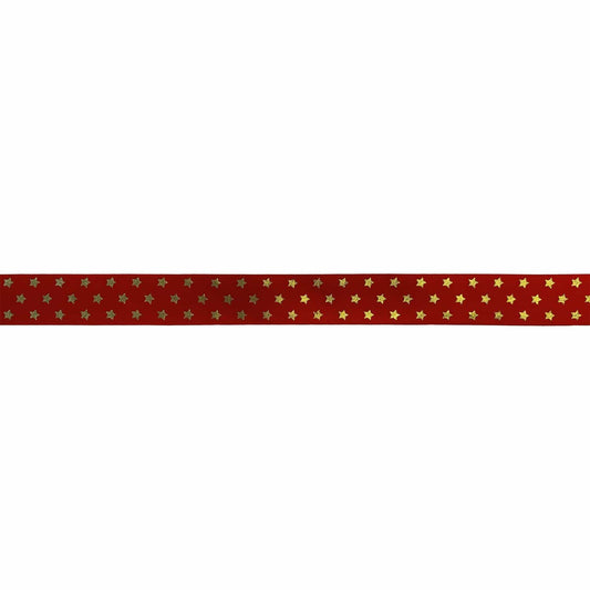 Jag Couture London - New York Red single faced satin ribbon with gold twinkling stars
