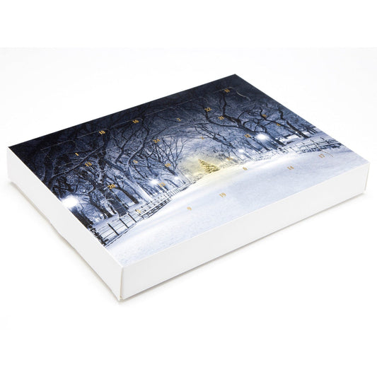 Jag Couture London - New York Snow in the park design empty advent calendar - 24 choc 192 x 32.5 x 252mm