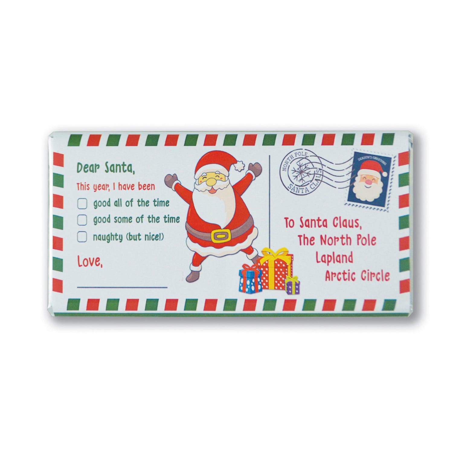 Jag Couture London - New York Solid milk chocolate bar with letter to Santa design