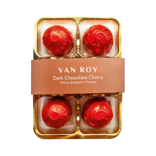 Jag Couture London - New York Van Roy 6 pack of red foiled cherry liqueurs in dark chocolate in cello