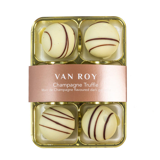 Jag Couture London - New York Van Roy 6 pack of white chocolate covered Marc de Champagne truffles in cello