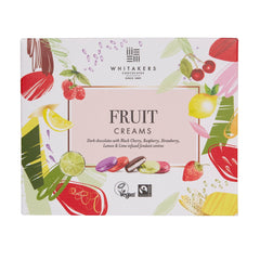 Jag Couture London - New York Whitakers foiled dark chocolate fruit creams in carton - black cherry, raspberry, strawberry, lemon & lime